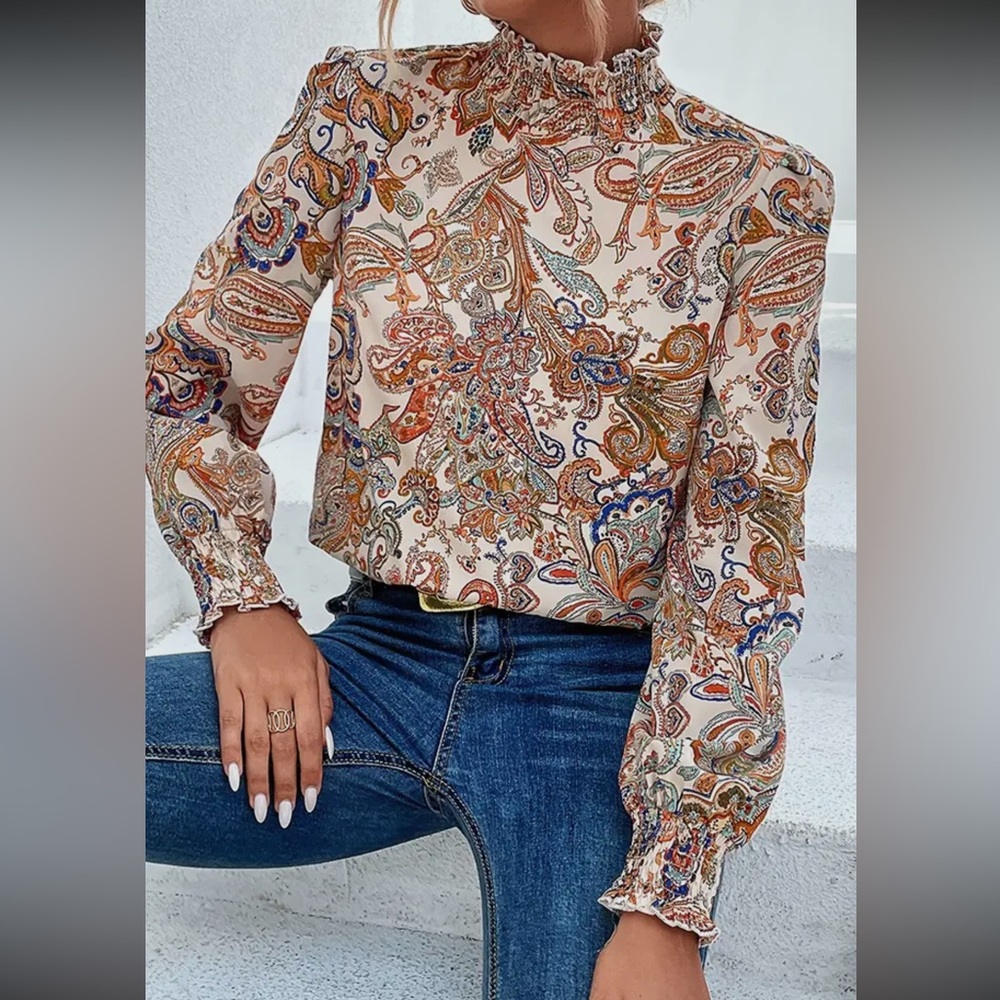 Paisley Print Long Sleeve Blouse